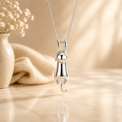 Hanging Cat Necklace | Sterling Silver