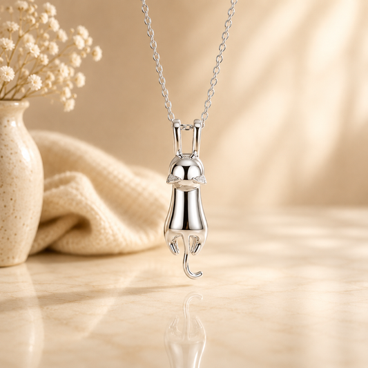 Hanging Cat Necklace | Sterling Silver