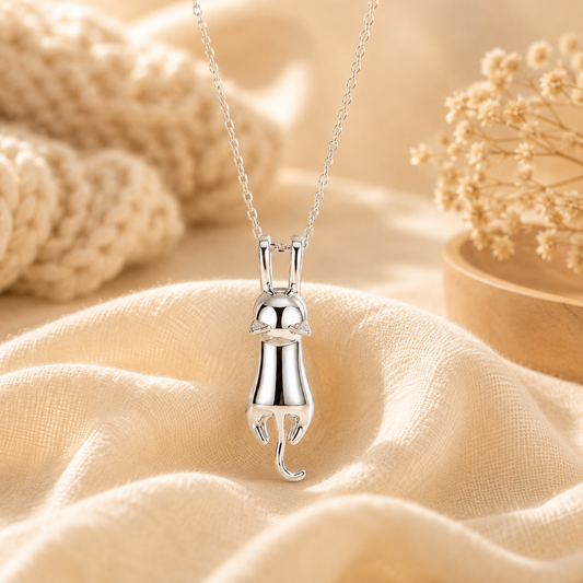 Hanging Cat Necklace | Sterling Silver