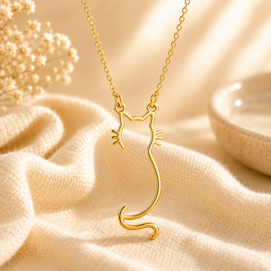 Cat silhouette Necklace | White Gold